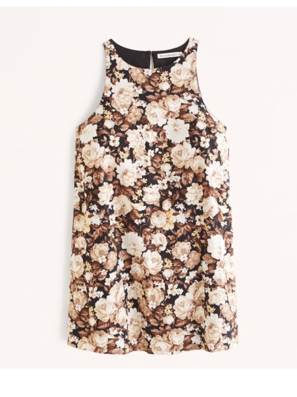 Abercrombie & Fitch Black Floral Sleeveless Dress with Brown & Cream Roses NWT